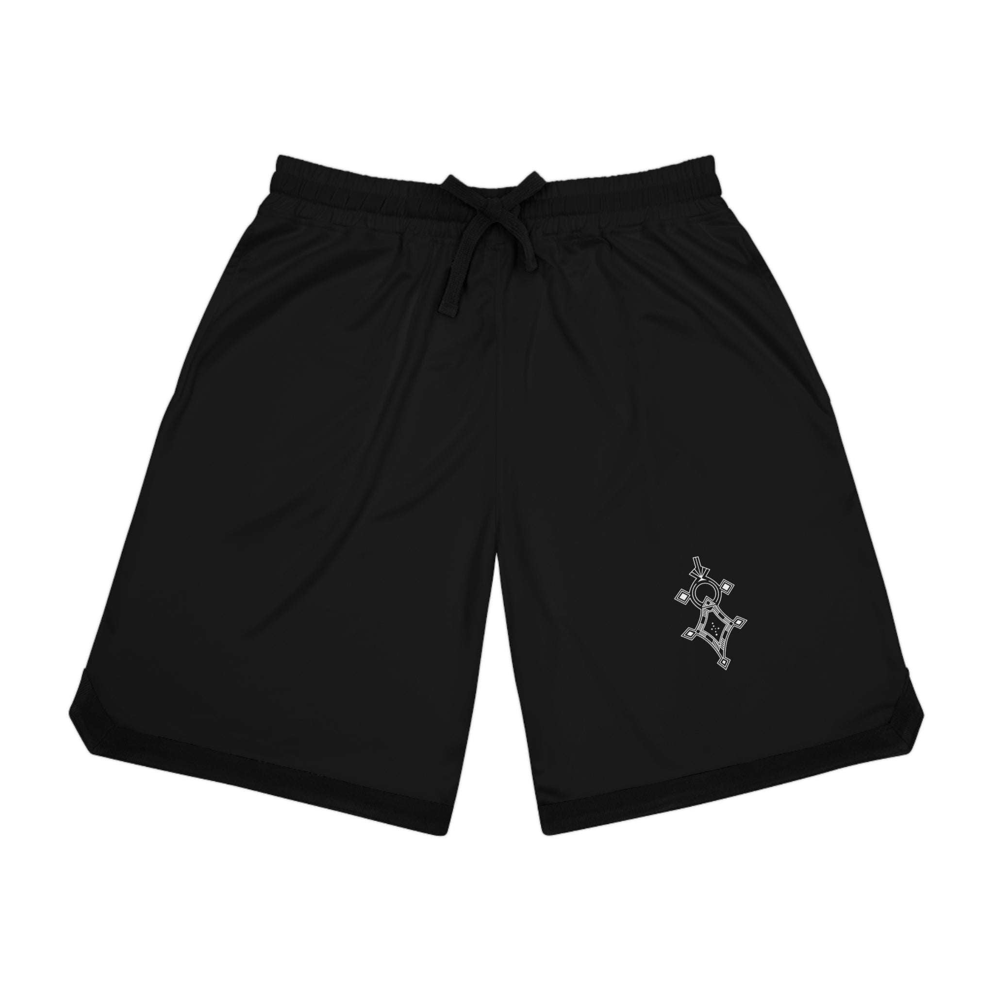 Black basketball rib shorts with moisture-wicking polyester, ribbed hem, black detailing, and side pockets