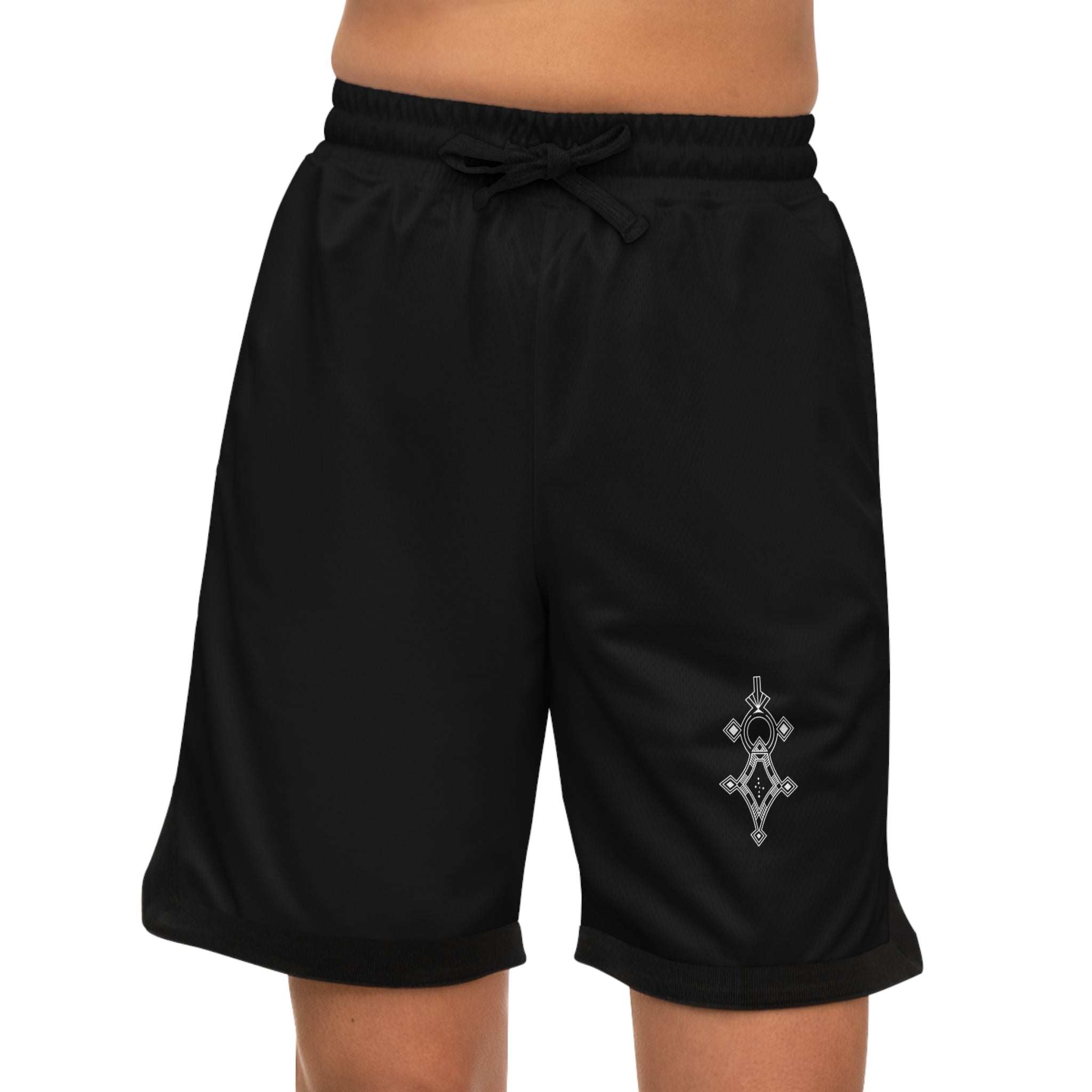 Black basketball rib shorts with moisture-wicking polyester, ribbed hem, black detailing, and customizable design