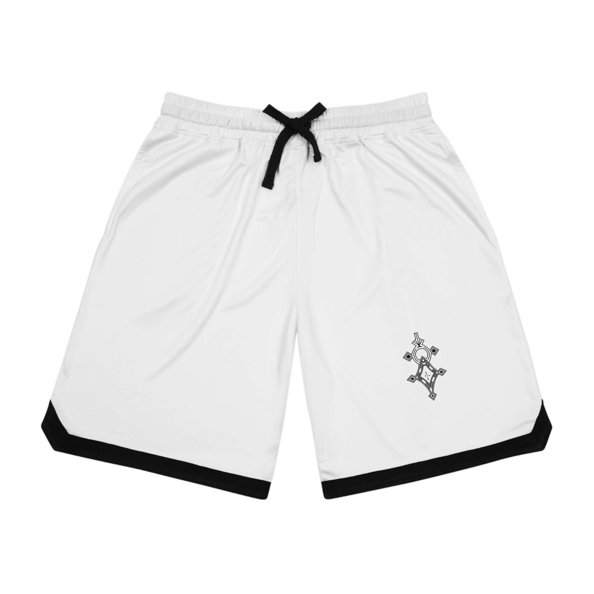 White basketball rib shorts with black detailing and moisture-wicking polyester material